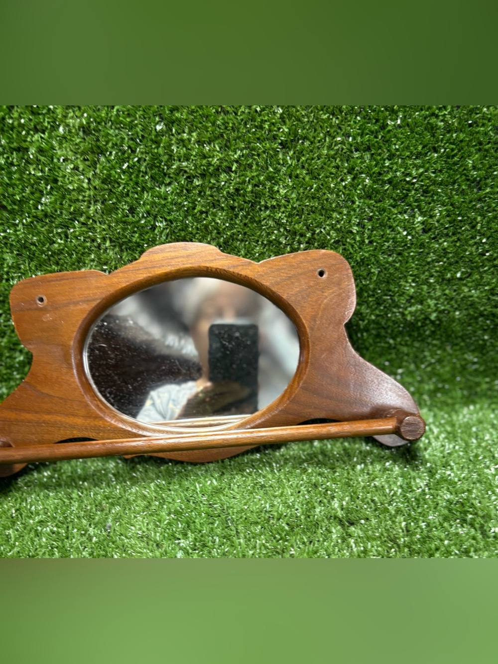Antique Wooden Oval Mantel Mirror with towel bar